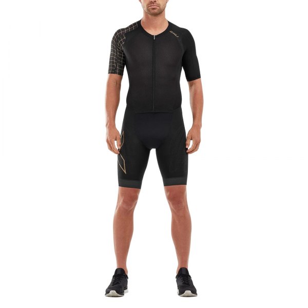 2XU® - Men's Compression Small Black/Gold Full Zip Sleeved Tri Suit