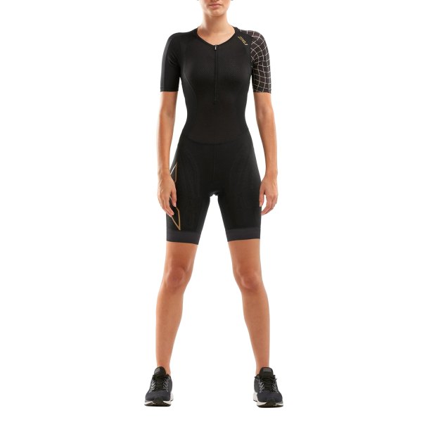 2XU® - Women's Compression X-Small Black/Gold Full Zip Sleeved Tri Suit