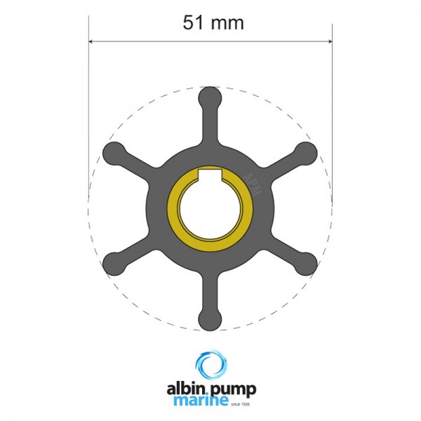 Albin Pump Marine® - Premium 6-Blade Neoprene 2" D Key Drive Impeller