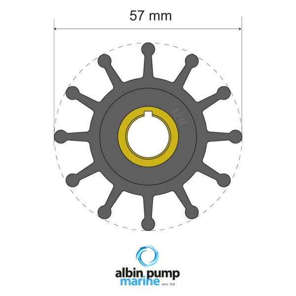 Albin Pump Marine® - Premium 12-Blade Neoprene 2-1/4" D Key Drive Impeller