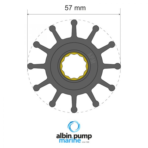 Albin Pump Marine® - Premium 12-Blade Neoprene 2-1/4" D Spline Drive Impeller
