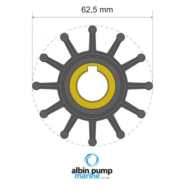 Albin Pump Marine® - Premium 12-Blade Neoprene 2-7/16" D Key Drive Impeller