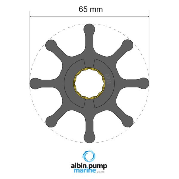 Albin Pump Marine® - Premium 8-Blade Neoprene 2-9/16" D Spline Drive Impeller