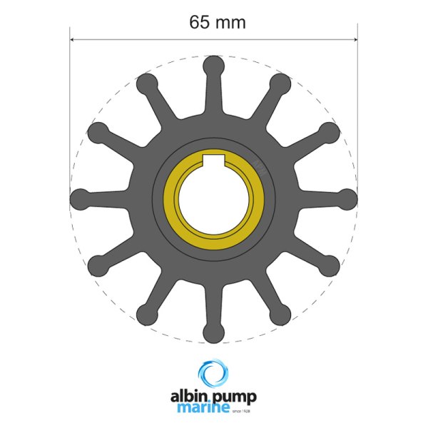 Albin Pump Marine® - Premium 12-Blade Neoprene 2-9/16" D Key Drive Impeller