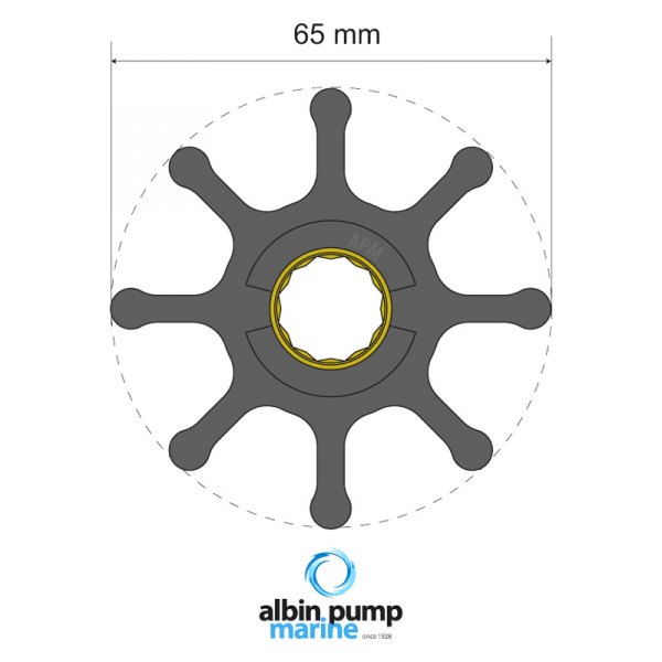 Albin Pump Marine® - Premium 8-Blade Neoprene 2-9/16" D Spline Drive Impeller