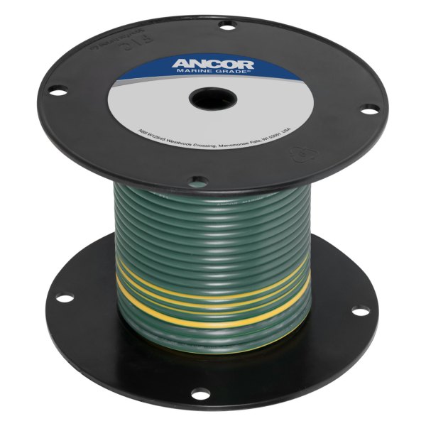 Ancor® - 10 AWG 25' Green with Yellow Stripe Tinned Copper Wire