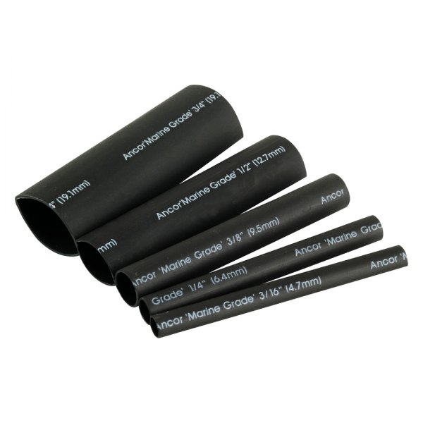 Ancor® - 20-2/0 AWG 3/16"-3/4" D x 3" L Black Adhesive Lined Heat Shrink Tubing Assortment, 8 Pieces