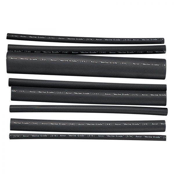 Ancor® - 20-2/0 AWG 3/16"-3/4" D x 6" L Black Adhesive Lined Heat Shrink Tubing Assortment, 8 Pieces