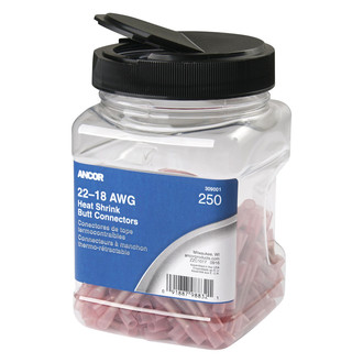 Ancor® - 22-18 AWG Red Adhesive Lined Heat Shrink Butt Connectors, 250 Pieces