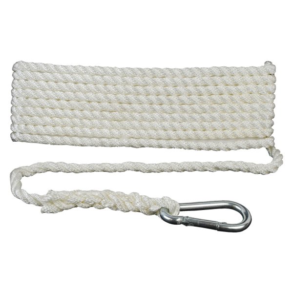 Attwood® - Premium 3/8" D x 50' L White Nylon Twisted Anchor Line with Snap Hook