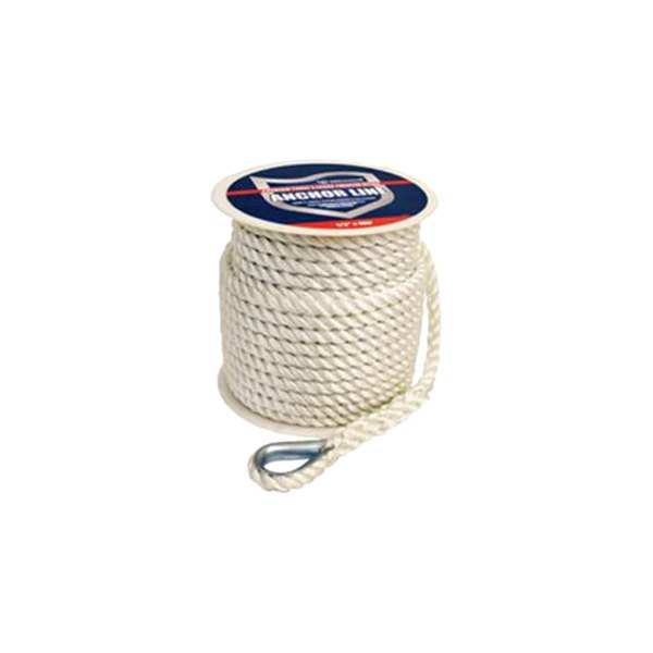 Attwood® - Premium 1/2" D x 100' L White Nylon Twisted Anchor Line with Snap Hook