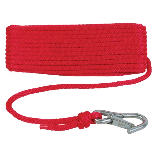 Attwood® - 3/8" D x 50' L Red Polypropylene Solid Braid Anchor Line with Spring Hook