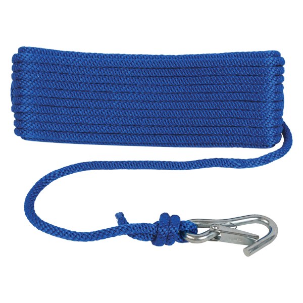 Attwood® - 3/8" D x 50' L Blue Polypropylene Solid Braid Anchor Line with Spring Hook