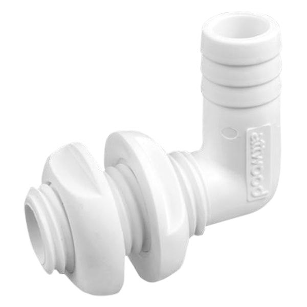 Attwood® - 1" Hole 90° Polypropylene White Elbow Thru-Hull Fitting for 3/4" D Hose, Aftermarket