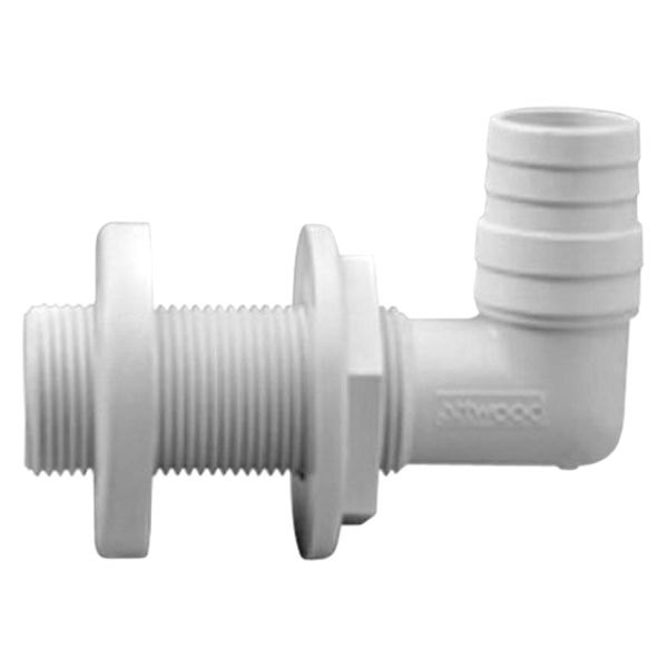 Attwood® - 1-5/16" Hole 90° Polypropylene White Elbow Thru-Hull Fitting for 1-1/8"-1-1/4" Hose, Aftermarket