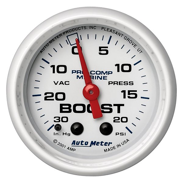 Auto Meter® - 2.06" White In-Dash Mount Boost/Vacuum Gauge
