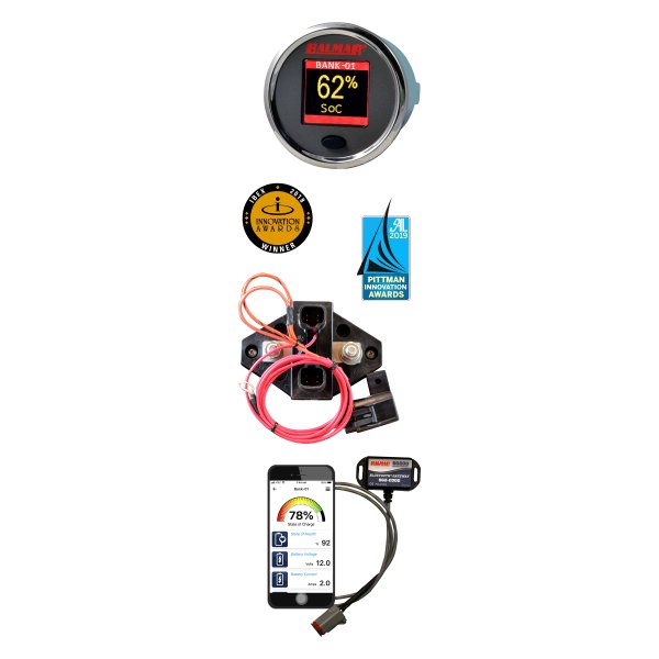 Balmar® - SG200 2.1" Black Dial/Stainless Steel Bezel In-Dash Mount Battery Monitor Kit
