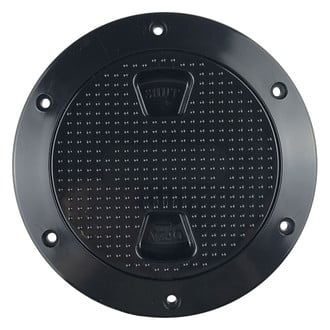 Beckson® - 6-1/8" O.D. x 4" I.D. Black/Pebble ABS Screw-Out Deck Plate