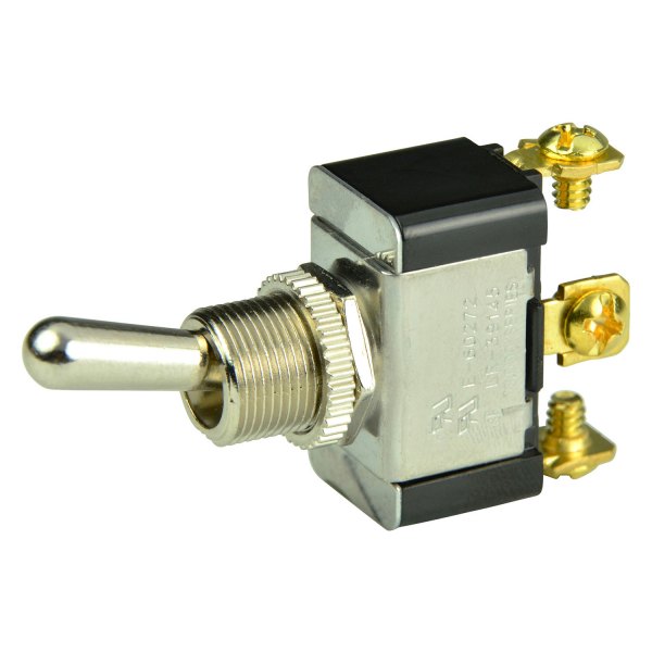 BEP® - 12 - 24 V DC 15/20 A On/Off/(On) Chrome Plated 1-Pole 2-Circuit Double Throw SPDT Toggle Switch