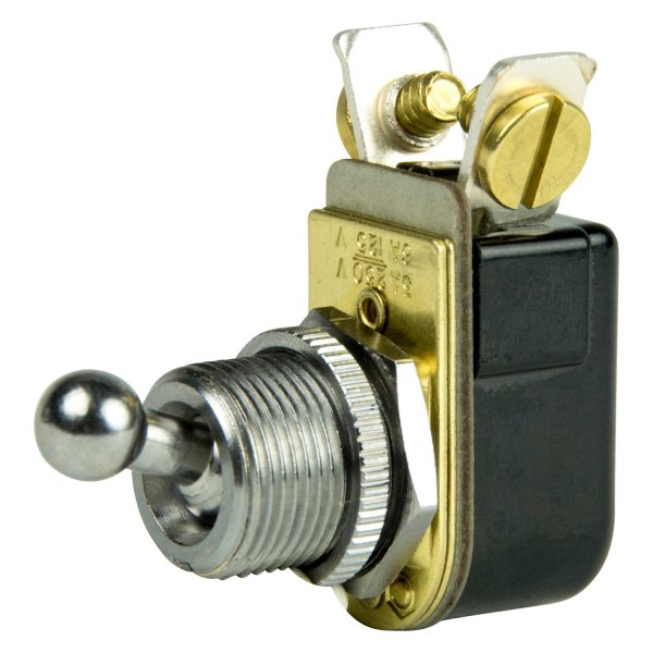 BEP® - 12 V DC 10 A Off/On Chrome Plated 1-Pole 1-Circuit Single Throw SPST Toggle Switch with 3/8" Ball Handle