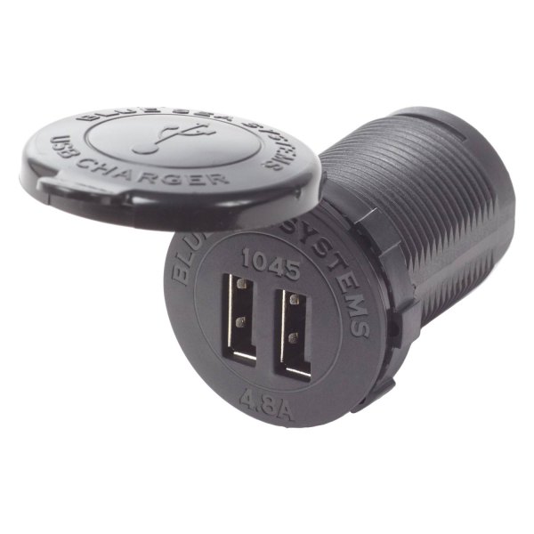 Blue Sea Systems® - 4.8 A 12/24 V DC Black Dual USB Charger with Intelligent Device Recognition