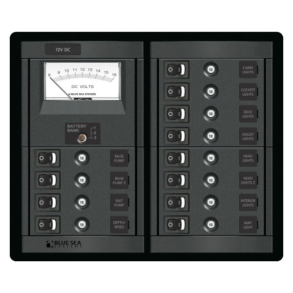 Blue Sea Systems® - 12-Position Switch CLB Vertical Panel with Meter
