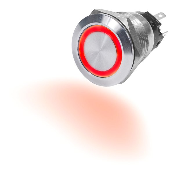 Blue Sea Systems® - 12 V DC 3/10 A Off/On Red 1-Pole LED Ring Push Button Switch