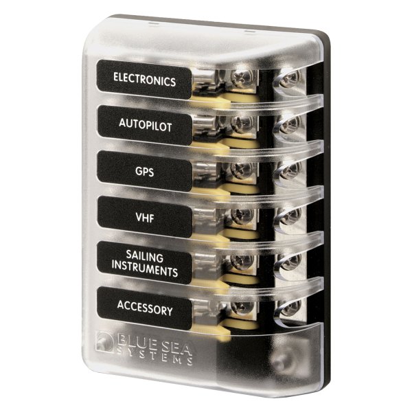 Blue Sea Systems® - ST Glass 6 Circuit Fuse Block with Negative Bus & Cover