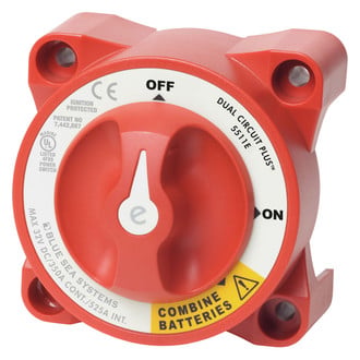 Blue Sea Systems® - e-Series Dual Circuit Plus™ 32 V DC 350 A 3-Position Red Tinned Copper 2-Circuit Battery Switch