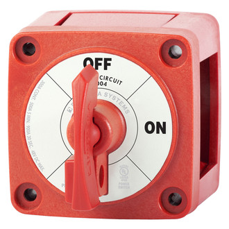 Blue Sea Systems® 6004 - 48 V DC 300 A On/Off Red Tinned Copper 1-Circuit Toggle Switch with Locking Key