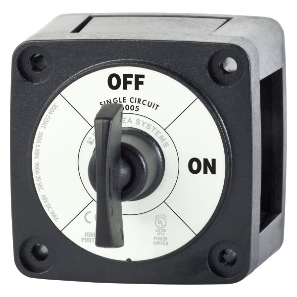 Blue Sea Systems® - M-Series Mini™ 48 V DC 300 A 2-Position On/Off Black Tinned Copper 1-Circuit Battery Switch with Key