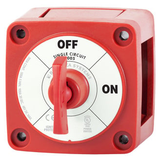 Blue Sea Systems® - M-Series Mini™ 48 V DC 300 A 2-Position On/Off Red Tinned Copper 1-Circuit Battery Switch with Key