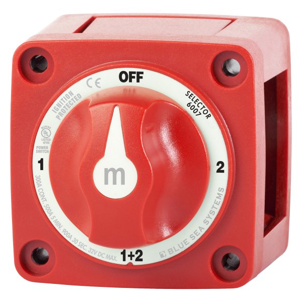 Blue Sea Systems® - M-Series™ 32 V DC 300 A 4-Position Red Tinned Copper Selector Battery Switch