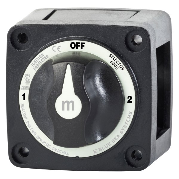 Blue Sea Systems® - M-Series™ 32 V DC 300 A 3-Position Black Tinned Copper Selector Battery Switch