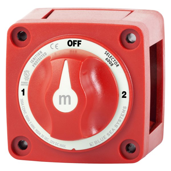 Blue Sea Systems® - M-Series™ 32 V DC 300 A 3-Position Red Tinned Copper Selector Battery Switch