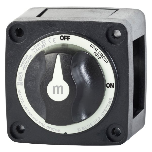 Blue Sea Systems® - M-Series Mini™ 32 V DC 300 A 2-Position Black Tinned Copper 2-Circuit Battery Switch