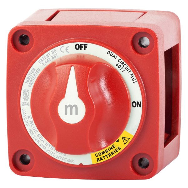 Blue Sea Systems® - M-Series Mini Plus™ 32 V DC 300 A 3-Position Red Tinned Copper 2-Circuit Battery Switch