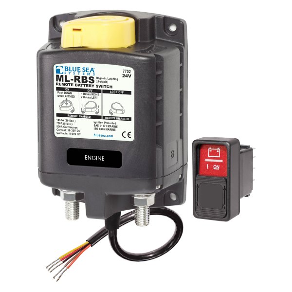 Blue Sea Systems® - ML-RBS 18 - 32 V DC 500 A (On)/Off/(An) SPDT Tinned Wire Remote Battery Switch with Manual Control