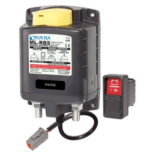 Blue Sea Systems® - ML-RBS 10.1 - 16.5 V DC 500 A Off/On SPDT LED Deutsch DTM Auto-Releasing Remote Battery Switch with Manual Control
