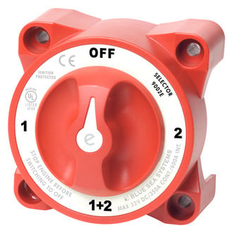 Blue Sea Systems® - e-Series™ 32 V DC 350 A 4-Position Red Tinned Copper Selector Battery Switch with AFD