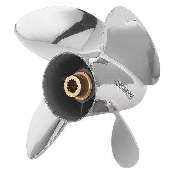 BRP® - Cyclone™ TBX™ 14-1/4"D x 17"P RH Rotation 4-Blade Stainless Steel Thru Hub Exhaust Propeller with 15 Tooth Spline Hub for 135 hp Johnson/Evinrude