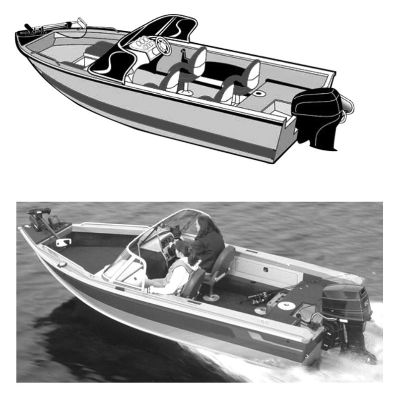Carver® 72318P - Wide Series Haze Gray Poly-Guard Boat Cover for 18'6" L x 100" W Aluminum V-Hull Fishing Boat with Walk Thru Windshield - BOATiD.com