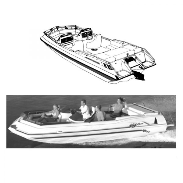 Carver® - Haze Gray Poly-Guard Boat Cover for 24'6" L x 102" W High Profile Cabin Cruisers Deck Boat with Low Rails