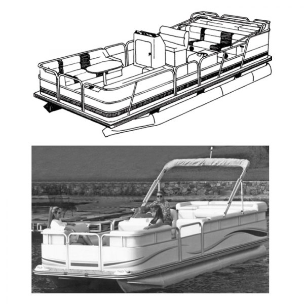  Carver® - Haze Gray Poly-Guard Boat Cover for 18'6" L x 102" W Pontoon Boats with Fully Enclosed Deck & Bimini Top