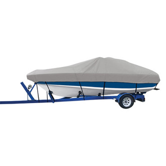 Carver® - Flex-Fit™ Haze Gray Poly-Guard Boat Cover for 20'-22' L x 102" W V-Hull, Bay Style Fishing Boats with Center Console