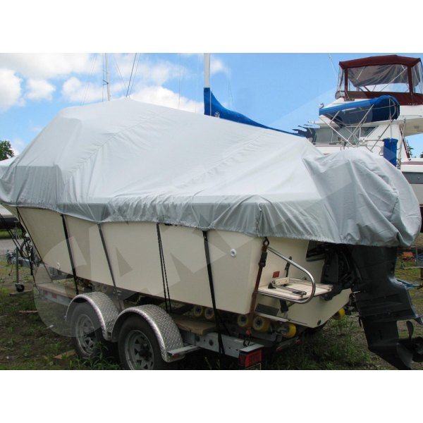  Carver® - Haze Gray Poly-Guard Boat Cover for 23'6" L x 102" W Walk Around Cuddy Cabin Boats with Hard Top or Center Console & T-Top