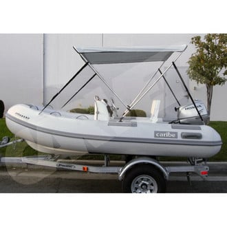 Carver® V4267UB - 5' 6" L x 63"-73" W x 42" H White Vinyl Round Tube 2-Bow Ready to Assemble Bimini Top Kitwith Storage Boot