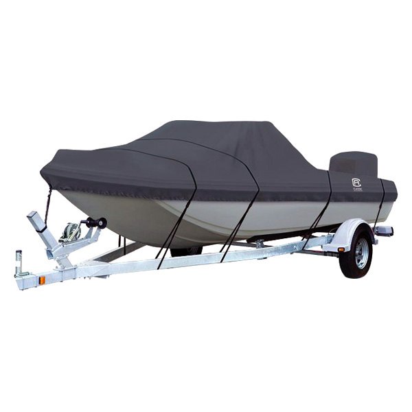 Classic Accessories® - Stormpro™ Charcoal Polyester Boat Cover for 13'6"-14'6" L x 73" W Trailerable Tri-Hull Boats with Support Pole