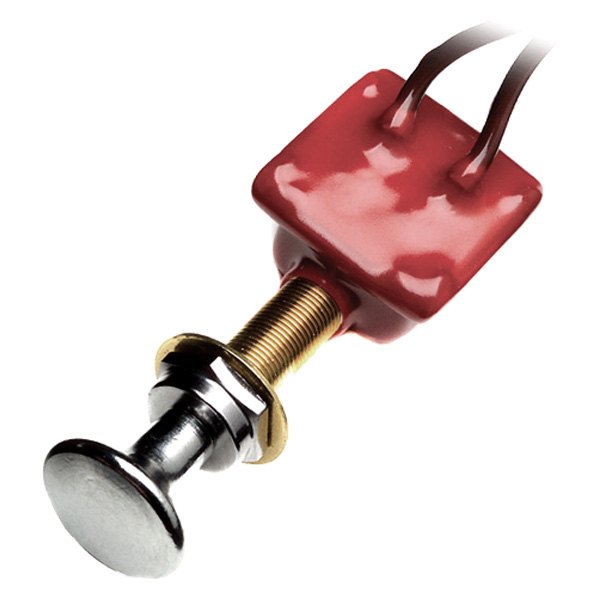 Cole Hersee® - 12 V DC 10 A Off/On Brass/PVC 1-Circuit SPST Push-Pull Switch with 2 x 12" Copper Wires, Boxed