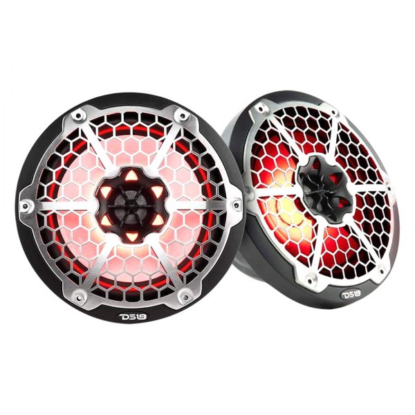 DS18® - HYDRO 300W 2-Way 6.5" Black Flush Mount Speakers with LED Lights, Pair